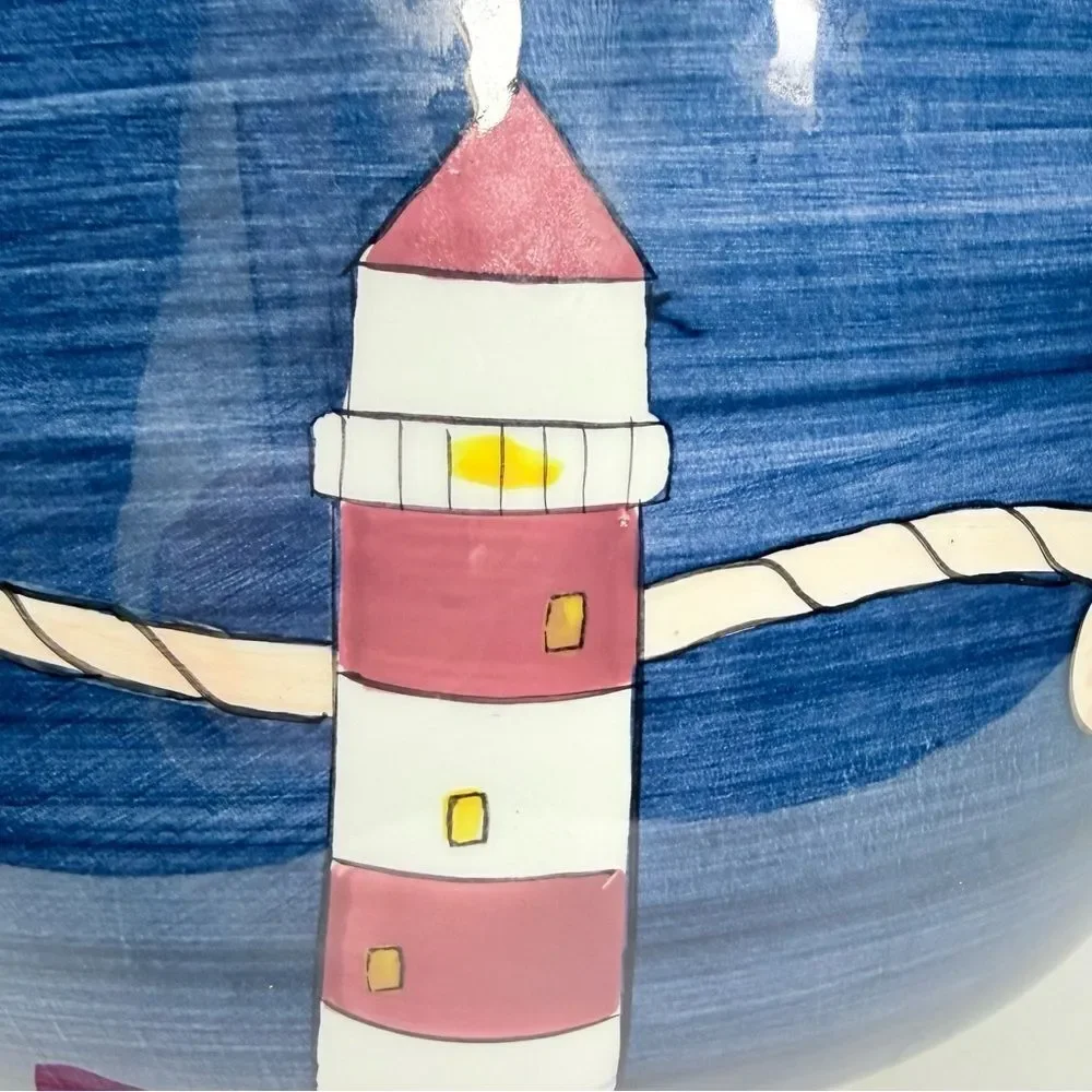 Brushes K.I.C Nautical Lighthouse Hand Painted Coastal Decor Bowl
